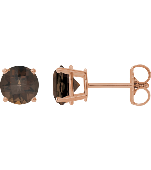 1874 14K Rose Set Round Natural Smoky Quartz Pair 8 Mm Friction Friction Backs Included 4-Prong Polished Natural Smoky Quartz Stud Earrings