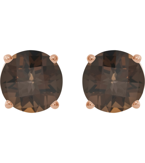 1874 14K Rose Set Round Natural Smoky Quartz Pair 8 Mm Friction Friction Backs Included 4-Prong Polished Natural Smoky Quartz Stud Earrings