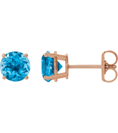 1874 14K Rose Set Round Natural Swiss Blue Topaz Pair 8 Mm Friction Friction Backs Included 4-Prong Polished Natural Swiss Blue Topaz Stud Earrings
