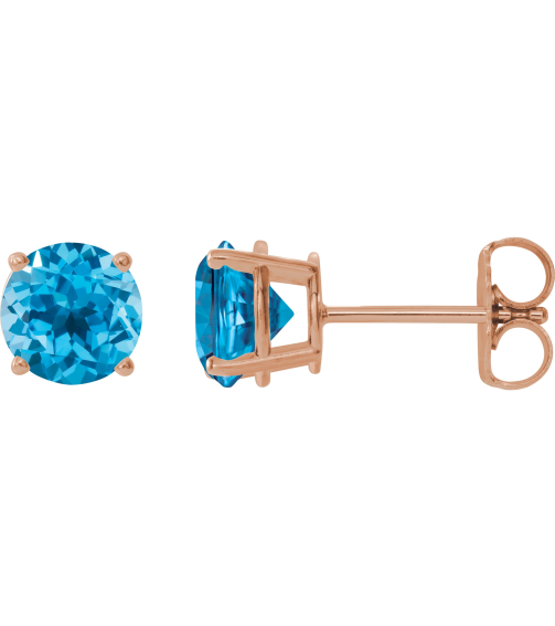 1874 14K Rose Set Round Natural Swiss Blue Topaz Pair 8 Mm Friction Friction Backs Included 4-Prong Polished Natural Swiss Blue Topaz Stud Earrings