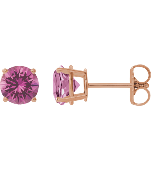 1874 14K Rose Set Round Lab-Grown Pink Sapphire Pair 8 Mm Friction Friction Backs Included 4-Prong Polished Lab-Grown Pink Sapphire Stud Earrings