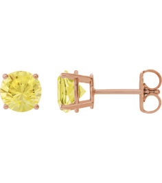 1874 14K Rose Set Round Lab-Grown Yellow Sapphire Pair 8 Mm Friction Friction Backs Included 4-Prong Polished Lab-Grown Yellow Sapphire Stud Earrings
