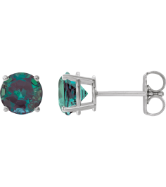 1874 14K White Set Round Lab-Grown Alexandrite Pair 8 Mm Friction Friction Backs Included 4-Prong Polished Lab-Grown Alexandrite Stud Earrings