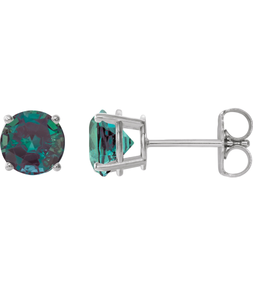 1874 14K White Set Round Lab-Grown Alexandrite Pair 8 Mm Friction Friction Backs Included 4-Prong Polished Lab-Grown Alexandrite Stud Earrings