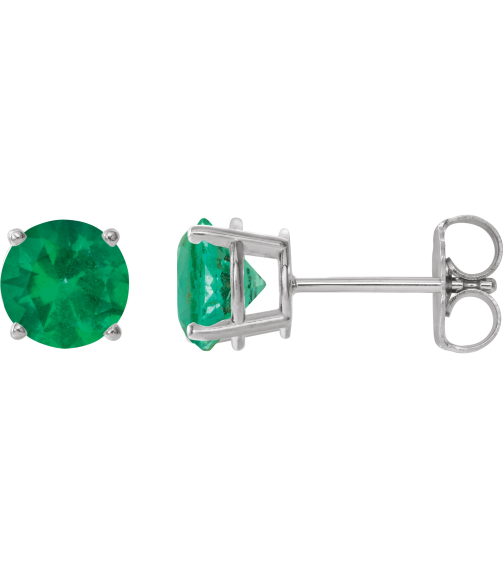 1874 14K White Set Round Lab-Grown Emerald Pair 8 Mm Friction Friction Backs Included 4-Prong Polished Lab-Grown Emerald Stud Earrings