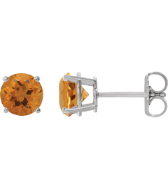 1874 14K White Set Round Natural Citrine Pair 8 Mm Friction Friction Backs Included 4-Prong Polished Natural Citrine Stud Earrings