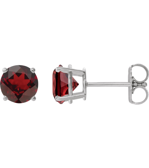 1874 14K White Set Round Natural Mozambique Garnet Pair 8 Mm Friction Friction Backs Included 4-Prong Polished Natural Mozambique Garnet Stud Earrings