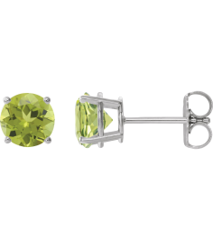 1874 14K White Set Round Natural Peridot Pair 8 Mm Friction Friction Backs Included 4-Prong Polished Natural Peridot Stud Earrings