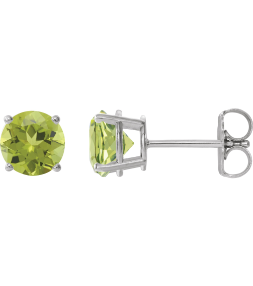 1874 14K White Set Round Natural Peridot Pair 8 Mm Friction Friction Backs Included 4-Prong Polished Natural Peridot Stud Earrings