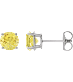 1874 14K White Set Round Lab-Grown Yellow Sapphire Pair 8 Mm Friction Friction Backs Included 4-Prong Polished Lab-Grown Yellow Sapphire Stud Earrings