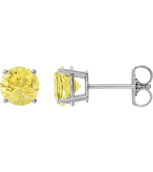 1874 14K White Set Round Lab-Grown Yellow Sapphire Pair 8 Mm Friction Friction Backs Included 4-Prong Polished Lab-Grown Yellow Sapphire Stud Earrings