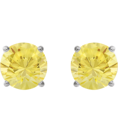 1874 14K White Set Round Lab-Grown Yellow Sapphire Pair 8 Mm Friction Friction Backs Included 4-Prong Polished Lab-Grown Yellow Sapphire Stud Earrings