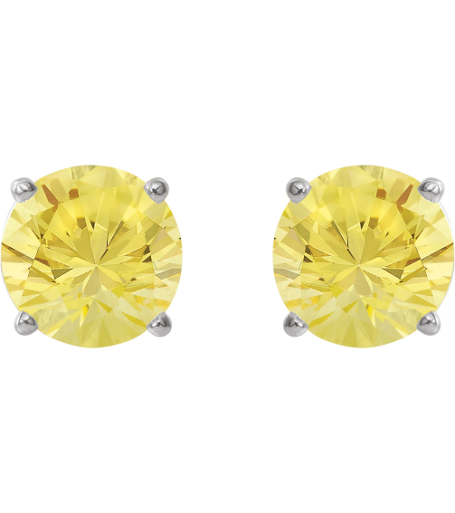 1874 14K White Set Round Lab-Grown Yellow Sapphire Pair 8 Mm Friction Friction Backs Included 4-Prong Polished Lab-Grown Yellow Sapphire Stud Earrings