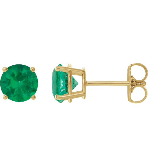 1874 14K Yellow Set Round Lab-Grown Emerald Pair 8 Mm Friction Friction Backs Included 4-Prong Polished Lab-Grown Emerald Stud Earrings