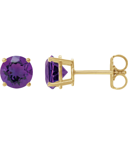 1874 14K Yellow Set Round Natural Amethyst Pair 8 Mm Friction Friction Backs Included 4-Prong Polished Natural Amethyst Stud Earrings