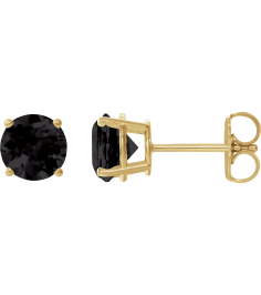 1874 14K Yellow Set Round Natural Onyx Pair 8 Mm Friction Friction Backs Included 4-Prong Polished Natural Onyx Stud Earrings