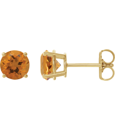 1874 14K Yellow Set Round Natural Citrine Pair 8 Mm Friction Friction Backs Included 4-Prong Polished Natural Citrine Stud Earrings