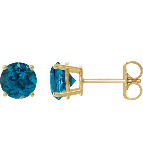 1874 14K Yellow Set Round Natural London Blue Topaz Pair 8 Mm Friction Friction Backs Included 4-Prong Polished Natural London Blue Topaz Stud Earrings
