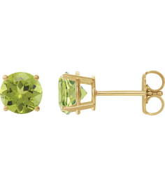 1874 14K Yellow Set Round Natural Peridot Pair 8 Mm Friction Friction Backs Included 4-Prong Polished Natural Peridot Stud Earrings