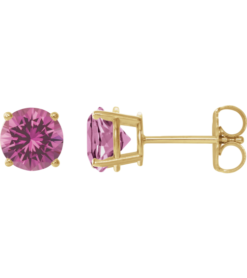 1874 14K Yellow Set Round Lab-Grown Pink Sapphire Pair 8 Mm Friction Friction Backs Included 4-Prong Polished Lab-Grown Pink Sapphire Stud Earrings