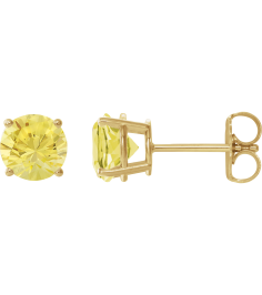 1874 14K Yellow Set Round Lab-Grown Yellow Sapphire Pair 8 Mm Friction Friction Backs Included 4-Prong Polished Lab-Grown Yellow Sapphire Stud Earrings