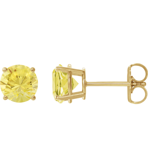 1874 14K Yellow Set Round Lab-Grown Yellow Sapphire Pair 8 Mm Friction Friction Backs Included 4-Prong Polished Lab-Grown Yellow Sapphire Stud Earrings