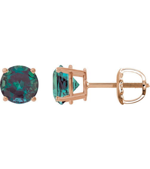 1874 14K Rose Set Round Lab-Grown Alexandrite Pair 6 Mm Threaded Threaded Backs Included 4-Prong Polished Lab-Grown Alexandrite Stud Earrings