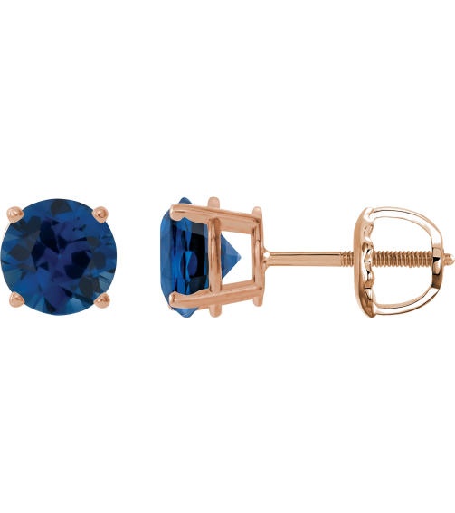 1874 14K Rose Set Round Lab-Grown Blue Sapphire Pair 6 Mm Threaded Threaded Backs Included 4-Prong Polished Lab-Grown Blue Sapphire Stud Earrings