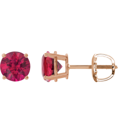 1874 14K Rose Set Round Lab-Grown Ruby Pair 6 Mm Threaded Threaded Backs Included 4-Prong Polished Lab-Grown Ruby Stud Earrings