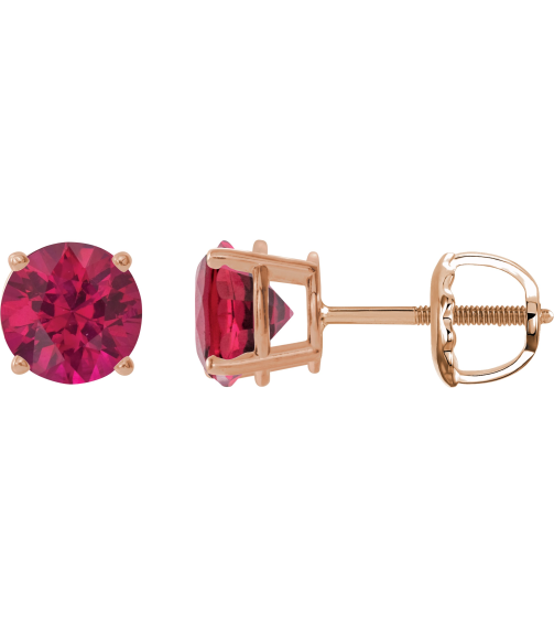 1874 14K Rose Set Round Lab-Grown Ruby Pair 6 Mm Threaded Threaded Backs Included 4-Prong Polished Lab-Grown Ruby Stud Earrings