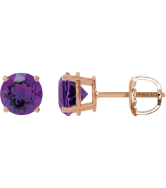 1874 14K Rose Set Round Natural Amethyst Pair 6 Mm Threaded Threaded Backs Included 4-Prong Polished Natural Amethyst Stud Earrings