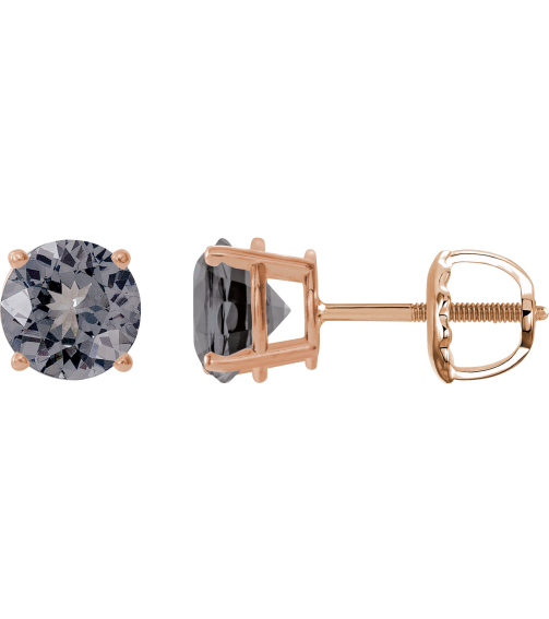1874 14K Rose Set Round Natural Gray Spinel Pair 6 Mm Threaded Threaded Backs Included 4-Prong Polished Natural Gray Spinel Stud Earrings