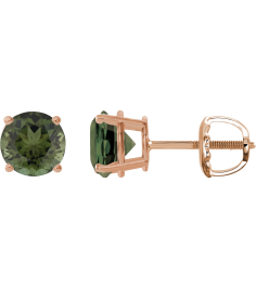 1874 14K Rose Set Round Natural Green Tourmaline Pair 6 Mm Threaded Threaded Backs Included 4-Prong Polished Natural Green Tourmaline Stud Earrings