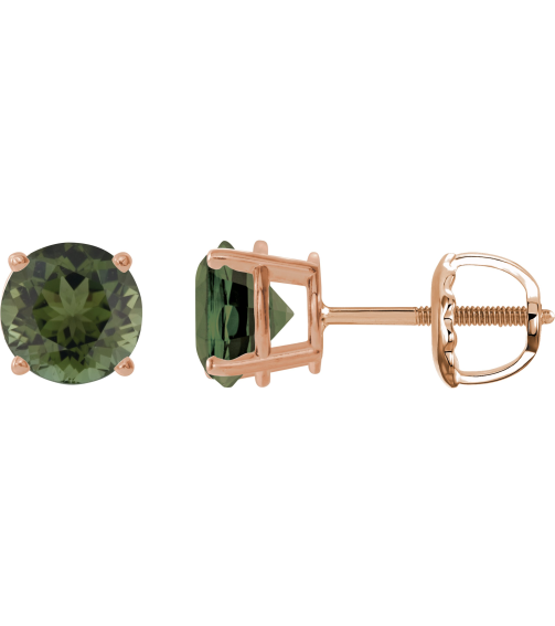 1874 14K Rose Set Round Natural Green Tourmaline Pair 6 Mm Threaded Threaded Backs Included 4-Prong Polished Natural Green Tourmaline Stud Earrings