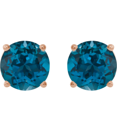 1874 14K Rose Set Round Natural London Blue Topaz Pair 6 Mm Threaded Threaded Backs Included 4-Prong Polished Natural London Blue Topaz Stud Earrings