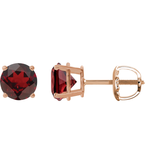 1874 14K Rose Set Round Natural Mozambique Garnet Pair 6 Mm Threaded Threaded Backs Included 4-Prong Polished Natural Mozambique Garnet Stud Earrings