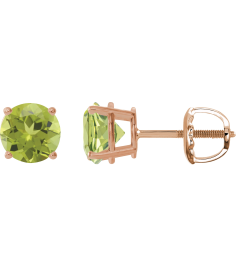 1874 14K Rose Set Round Natural Peridot Pair 6 Mm Threaded Threaded Backs Included 4-Prong Polished Natural Peridot Stud Earrings