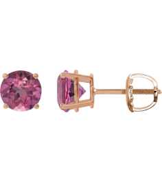 1874 14K Rose Set Round Natural Pink Tourmaline Pair 6 Mm Threaded Threaded Backs Included 4-Prong Polished Natural Pink Tourmaline Stud Earrings