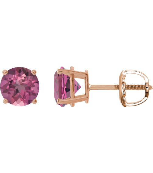 1874 14K Rose Set Round Natural Pink Tourmaline Pair 6 Mm Threaded Threaded Backs Included 4-Prong Polished Natural Pink Tourmaline Stud Earrings