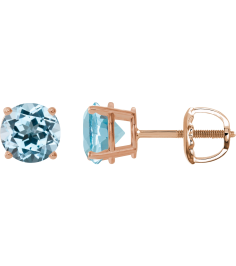 1874 14K Rose Set Round Natural Sky Blue Topaz Pair 6 Mm Threaded Threaded Backs Included 4-Prong Polished Natural Sky Blue Topaz Stud Earrings