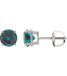 1874 14K White Set Round Lab-Grown Alexandrite Pair 6 Mm Threaded Threaded Backs Included 4-Prong Polished Lab-Grown Alexandrite Stud Earrings
