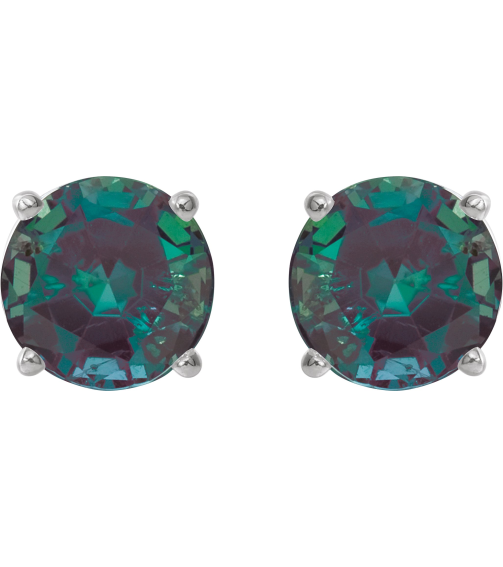 1874 14K White Set Round Lab-Grown Alexandrite Pair 6 Mm Threaded Threaded Backs Included 4-Prong Polished Lab-Grown Alexandrite Stud Earrings