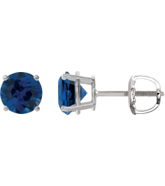 1874 14K White Set Round Lab-Grown Blue Sapphire Pair 6 Mm Threaded Threaded Backs Included 4-Prong Polished Lab-Grown Blue Sapphire Stud Earrings
