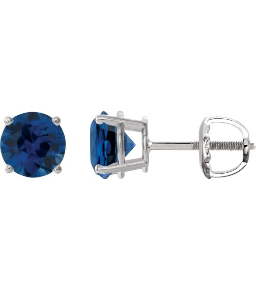 1874 14K White Set Round Lab-Grown Blue Sapphire Pair 6 Mm Threaded Threaded Backs Included 4-Prong Polished Lab-Grown Blue Sapphire Stud Earrings