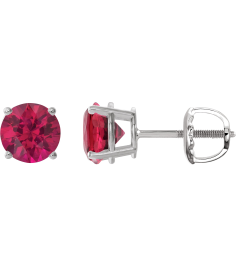 1874 14K White Set Round Lab-Grown Ruby Pair 6 Mm Threaded Threaded Backs Included 4-Prong Polished Lab-Grown Ruby Stud Earrings