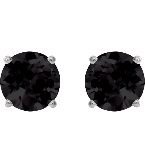 1874 14K White Set Round Natural Onyx Pair 6 Mm Threaded Threaded Backs Included 4-Prong Polished Natural Onyx Stud Earrings