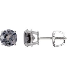 1874 14K White Set Round Natural Gray Spinel Pair 6 Mm Threaded Threaded Backs Included 4-Prong Polished Natural Gray Spinel Stud Earrings