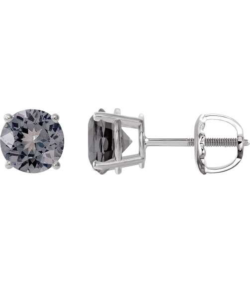 1874 14K White Set Round Natural Gray Spinel Pair 6 Mm Threaded Threaded Backs Included 4-Prong Polished Natural Gray Spinel Stud Earrings