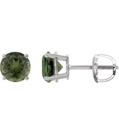 1874 14K White Set Round Natural Green Tourmaline Pair 6 Mm Threaded Threaded Backs Included 4-Prong Polished Natural Green Tourmaline Stud Earrings