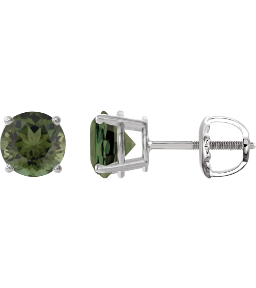 1874 14K White Set Round Natural Green Tourmaline Pair 6 Mm Threaded Threaded Backs Included 4-Prong Polished Natural Green Tourmaline Stud Earrings